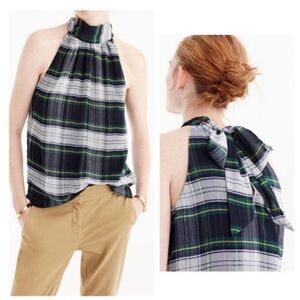 J. Crew Plaid Shimmer Tie Neck Sleeveless Blouse size 12